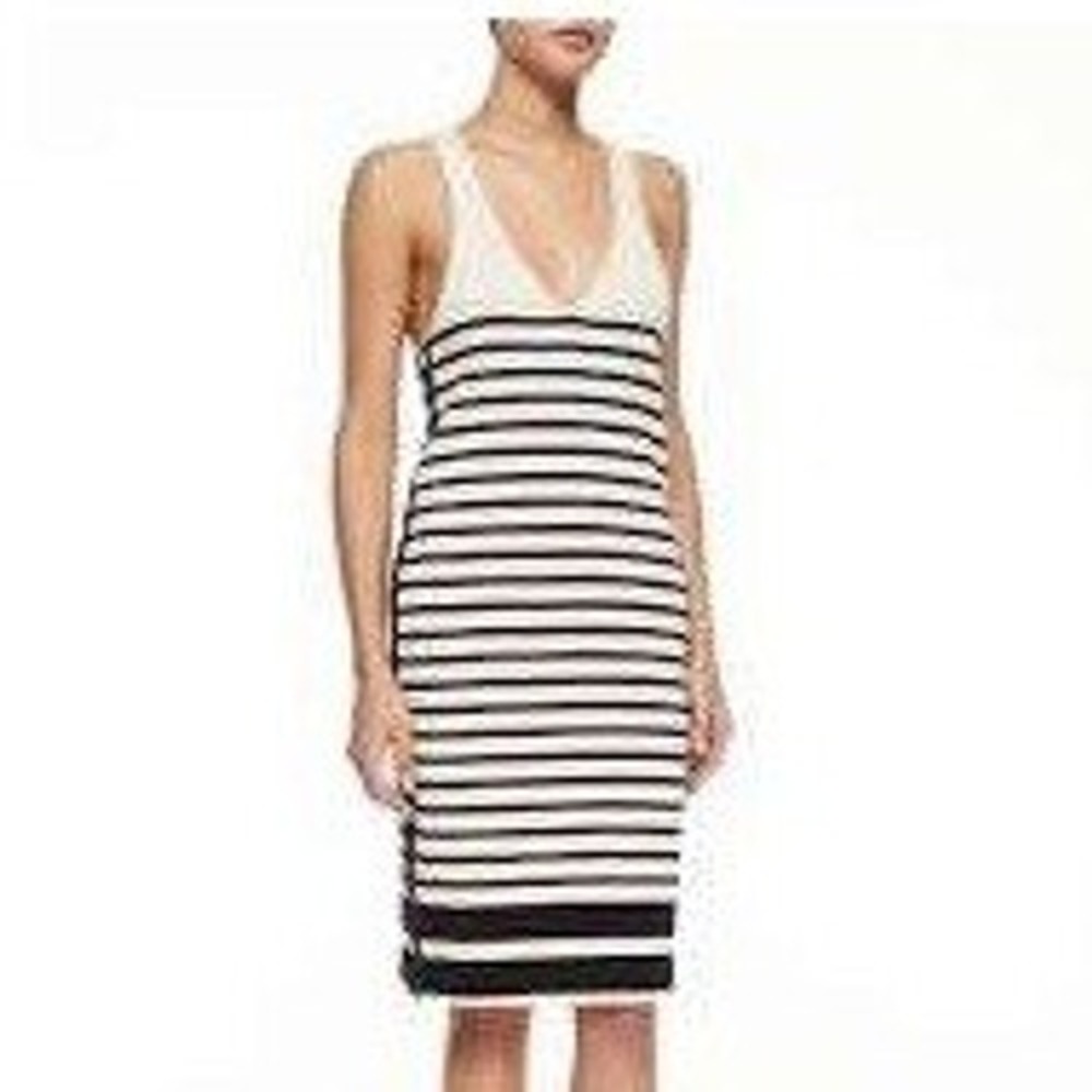 Rag & Bone Striped Knit Mini Dress Small‎ V-Neck Racerback Cotton Cream Black